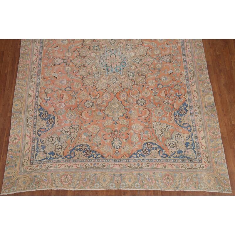 Hand Knotted Oriental 100% Wool Carpet Traditional Floral Oranges & Rust Mashad Area Rug - 11' 2'' X 8' 1''