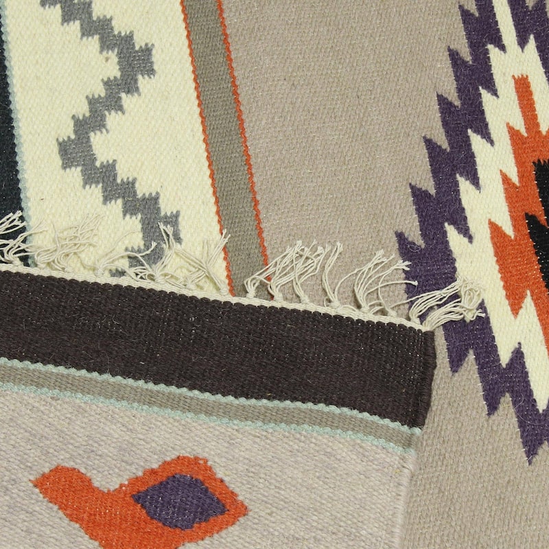 Handmade Grey Songs Wool dhurrie rug (India) - Big