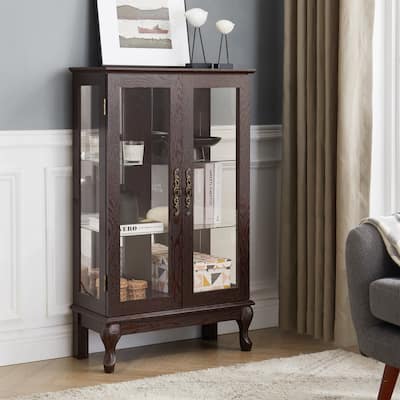2 Doors Curio Cabinet with Tempered Glass Doors