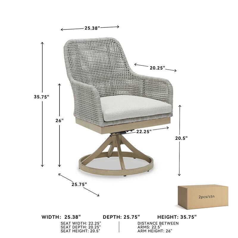 Signature Design by Ashley Seton Creek Gray Outdoor Swivel Dining Chair (Set of 2) - 25.38" W x 25.75" D x 35.75" H