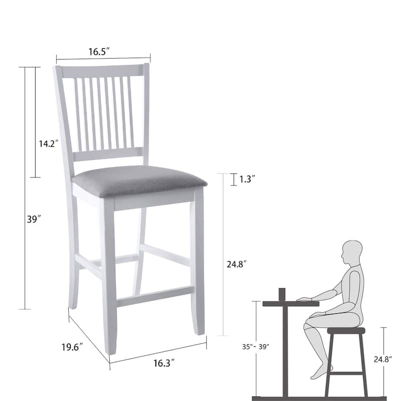 Farmhouse 24.8" Counter Height Chairs Slat Back Padded Wood Bar Stools - 21L×18W×35H