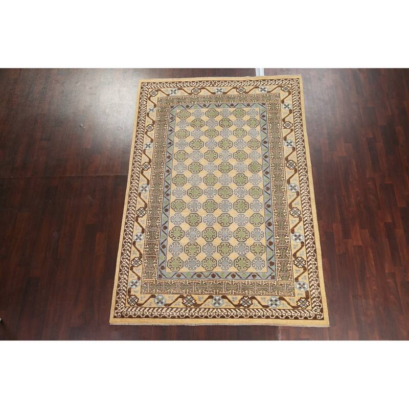 Vegetable Dye Khotan Oriental Wool Area Rug Hand-knotted Office Carpet - 6'4" x 9'4"