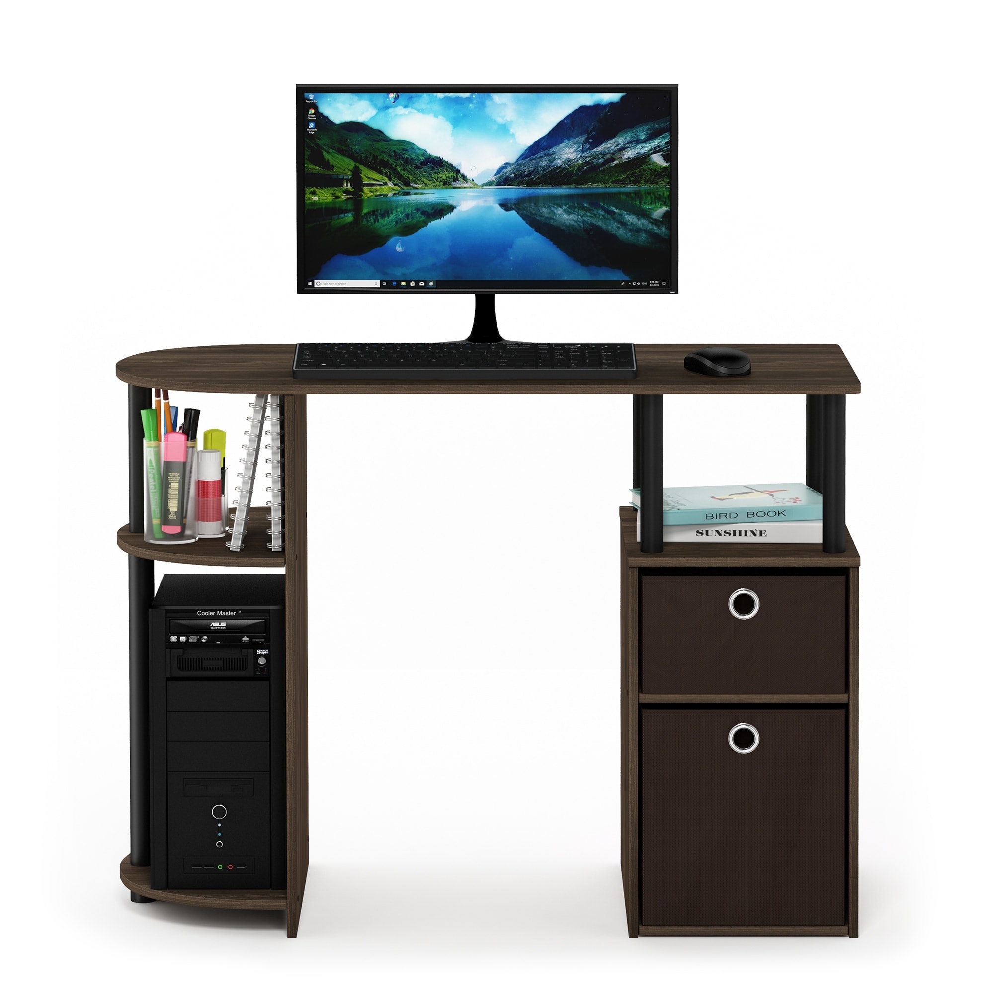 Furinno jaya simplistic computer study desk top with bin drawers