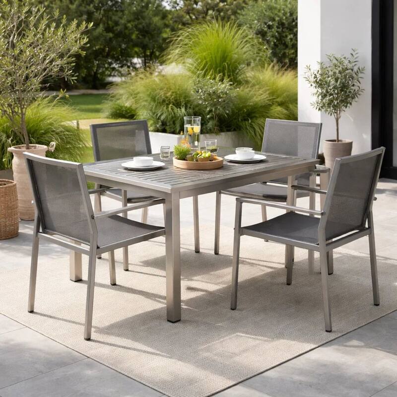 Cilo 32 Inch Outdoor Coffee Table, Gray Aluminum Frame, Rectangular Design