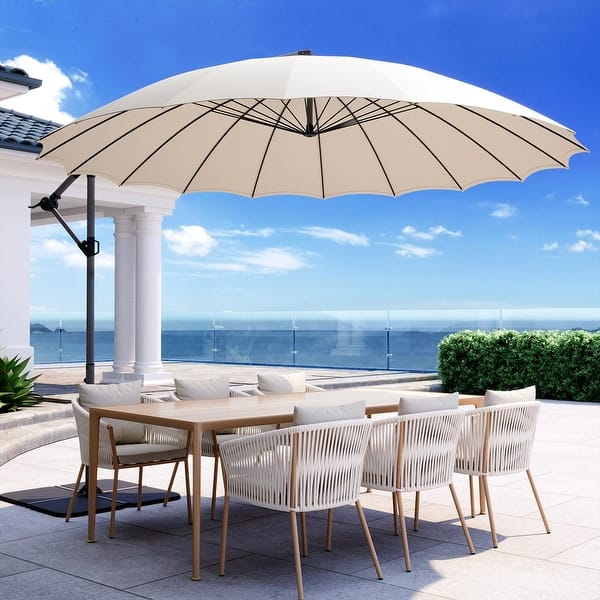 buy thatch patio umbrella Costway 9.5 ft. Cantilever Hula Tiki Thatch Patio Umbrella with Vented Top,  8-Layer Thatch in Natural HCST10762