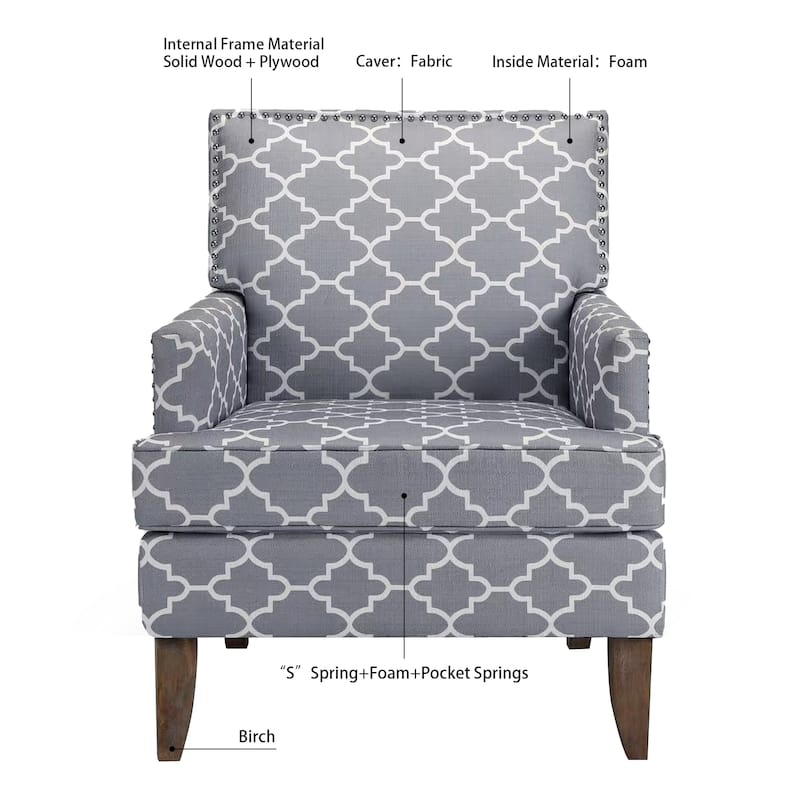 Modern 28.54" Upholstered Accent Chair with Solid Wood Frame and Nailheads for Living Room