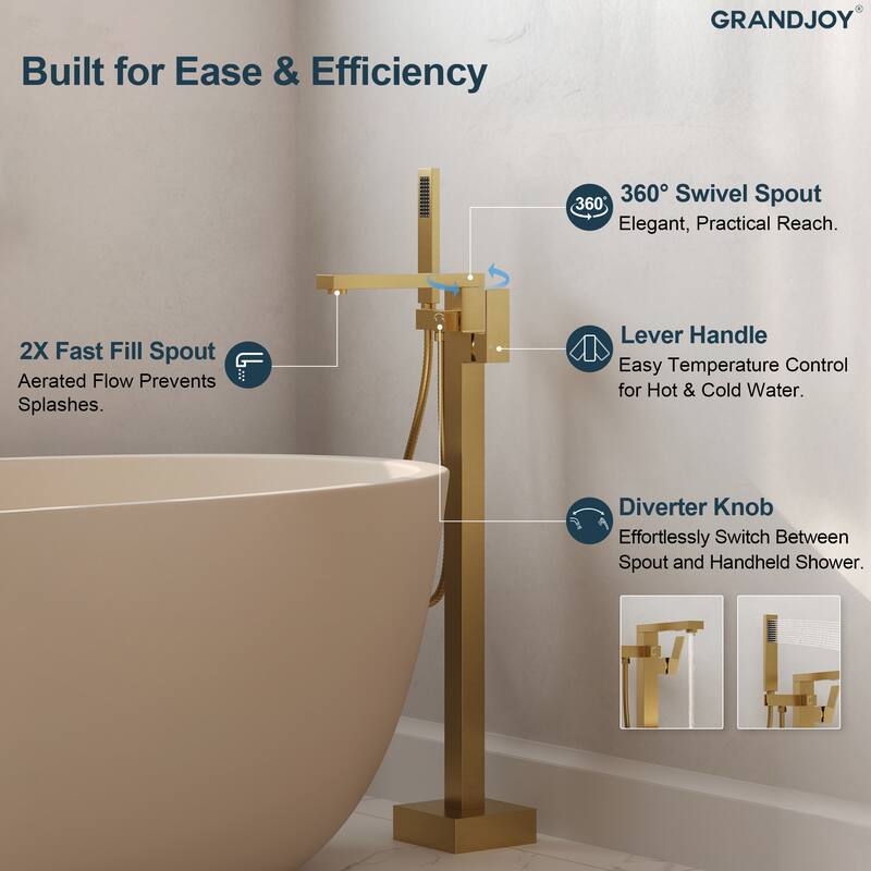 GRANDJOY 1-Handle Stylish Freestanding Tub Faucet with Hand Shower