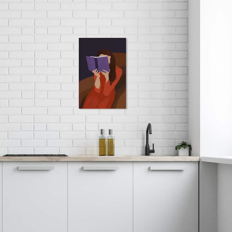 Wynwood Studio Canvas Entertainment and Hobbies Passionate Reader Red and Dark Red Modern & Contemporary Wall Art Canvas Print - 24 x 16