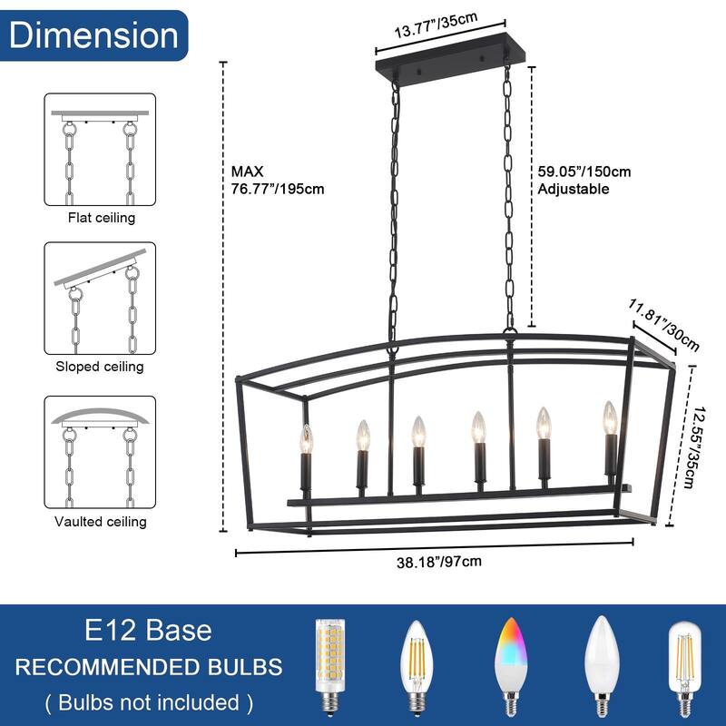 Starsky Farmhouse 6-light Rectangle Linear Chandelier for Dining Room with UL Certified