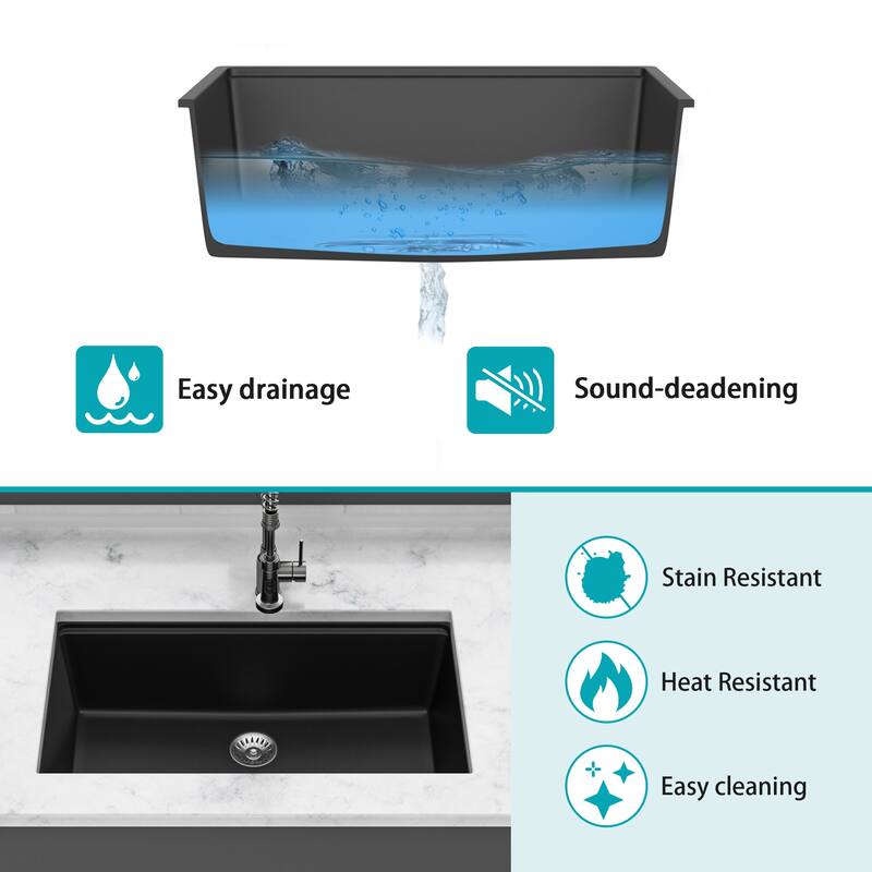 28" Undermount Single Bowl Quartz Kitchen Sink - 28'' x 19'' x 9.65''