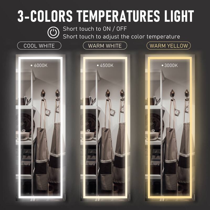 22 x 65 Full Length Mirror with LED Light Touch-Sensitive Vertical & Horizontal Hang
