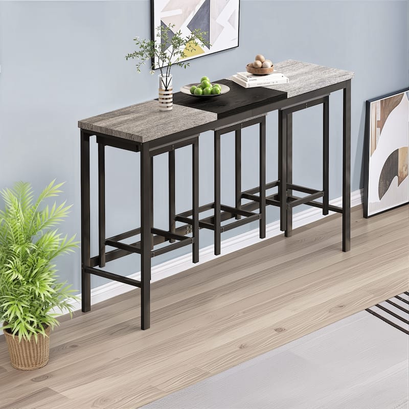 Modern Design Kitchen Dining Table, Pub Table, Long Dining Table Set with 3 Stools, Convenient Hanging Stool Design