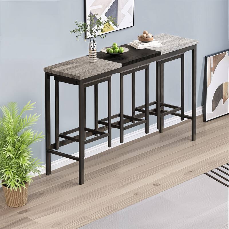 Simple Sofa Side Table and Chair Set with Metal Frame, Grey Backless Dining Chairs, Home Office Desk Writing Desk