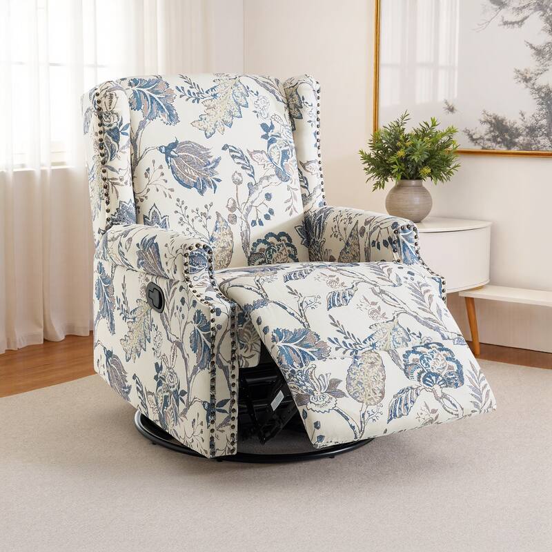 29'' W Pattern Floral Swivel Manual Push Back Recliner Glider Chair
