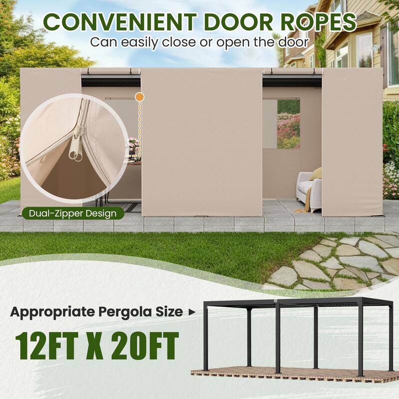 EROMMY Waterproof Pergola Winter Cover with Sidewalls, Mesh Windows and Roll-Up Door, All-Season Weather Enclosure