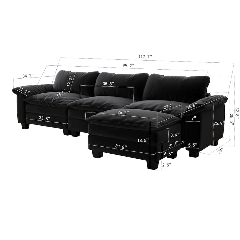 Luxury Velvet Upholstered Sectional Sofa Couch with Ottoman