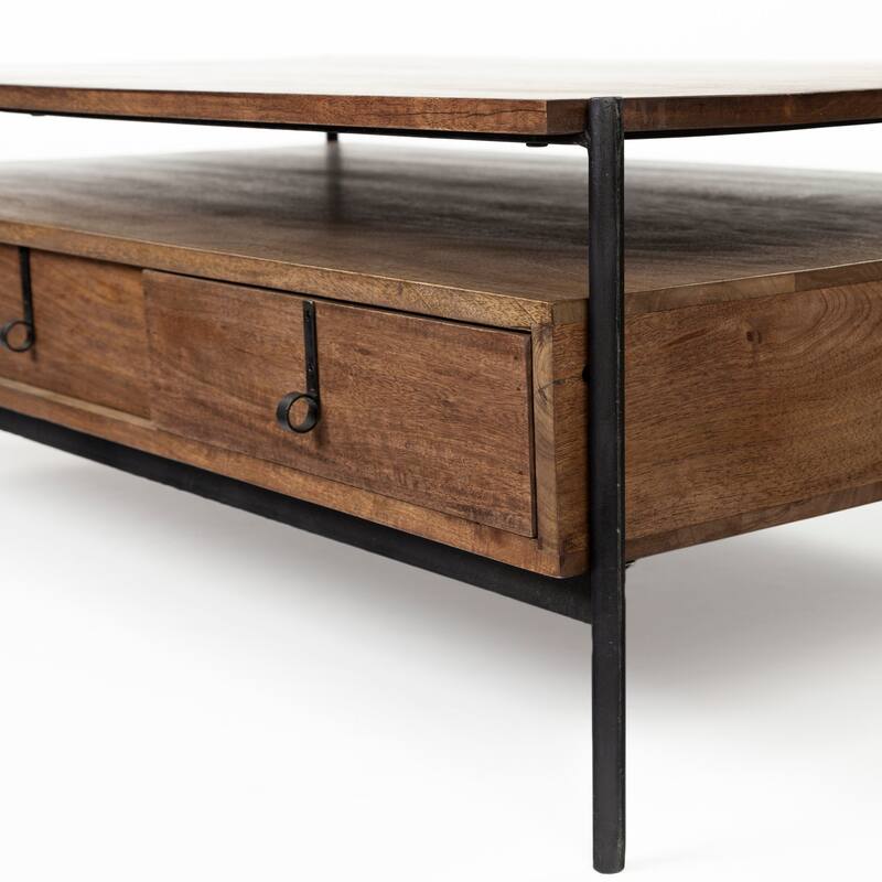 Glenn I Square Dark Brown Wood and Iron Black Frame Side Table