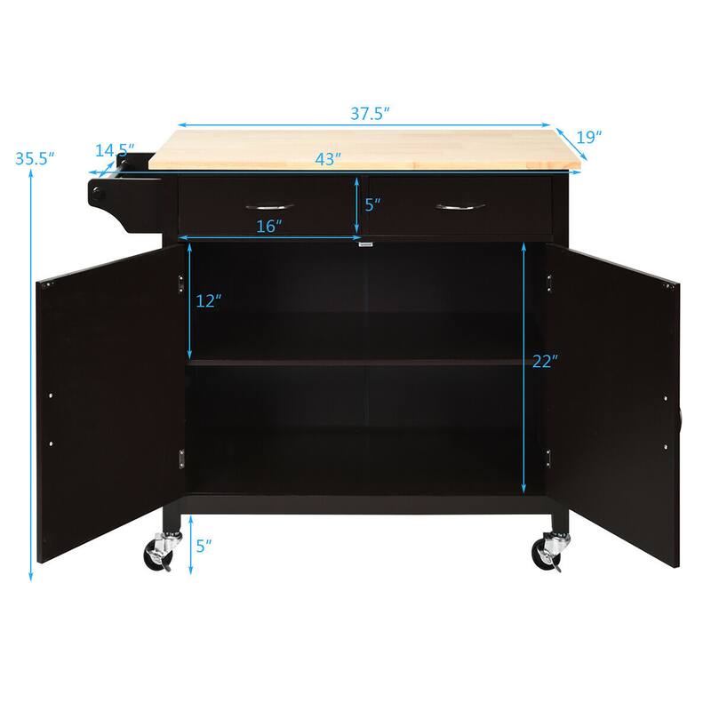 Costway Modern Rolling Kitchen Cart Island Storage Trolley Cabinet