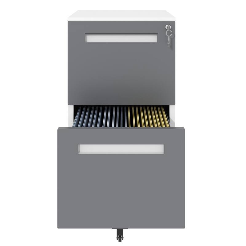 Modern Filing Cabinet 2-Drawer Mobile File Cabinet with Lock and 360° Swivel Wheels, for Office and Home Use, White