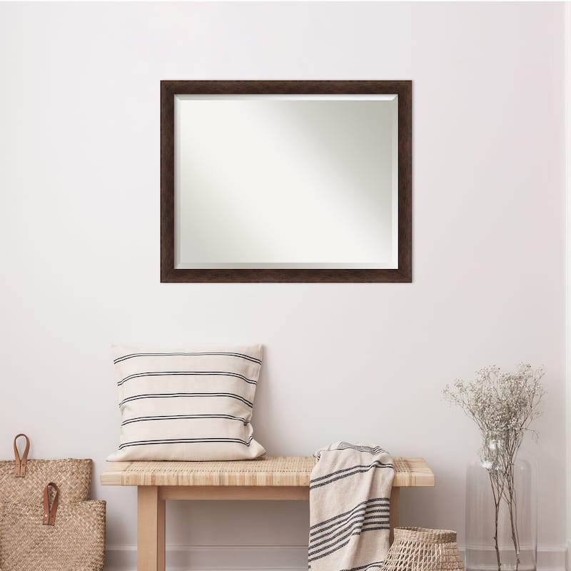 Warm Walnut Narrow Beveled Wood Framed Wall Mirror - Warm Walnut Narrow
