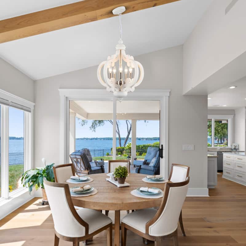 5-Light Country Wood Chandelier Light Fixture for Kitchen Island Dining Room