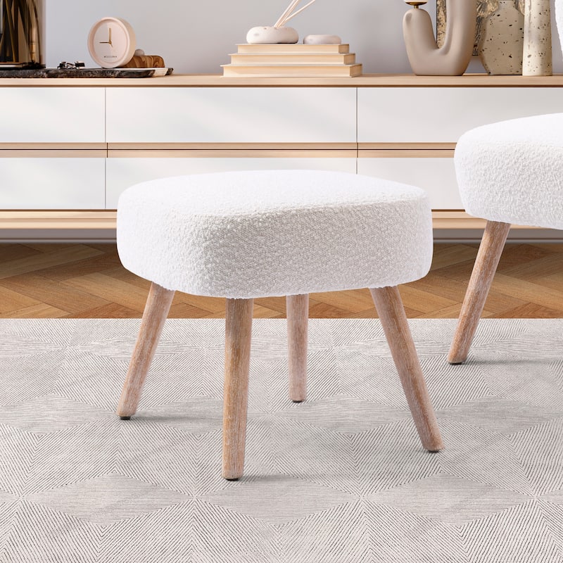 Boucle Polyester Upholstered Ottoman - Stain Resistant - Brown/Cream