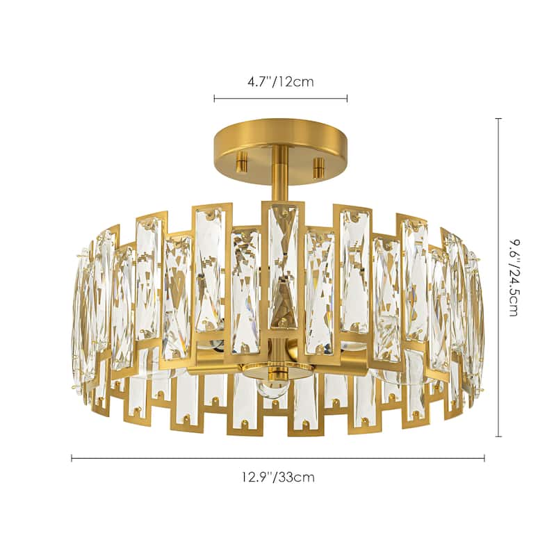 5-Light Mid-Century Modern Glam Cage Drum Crystal Semi-Flush Mount Ceiling Light