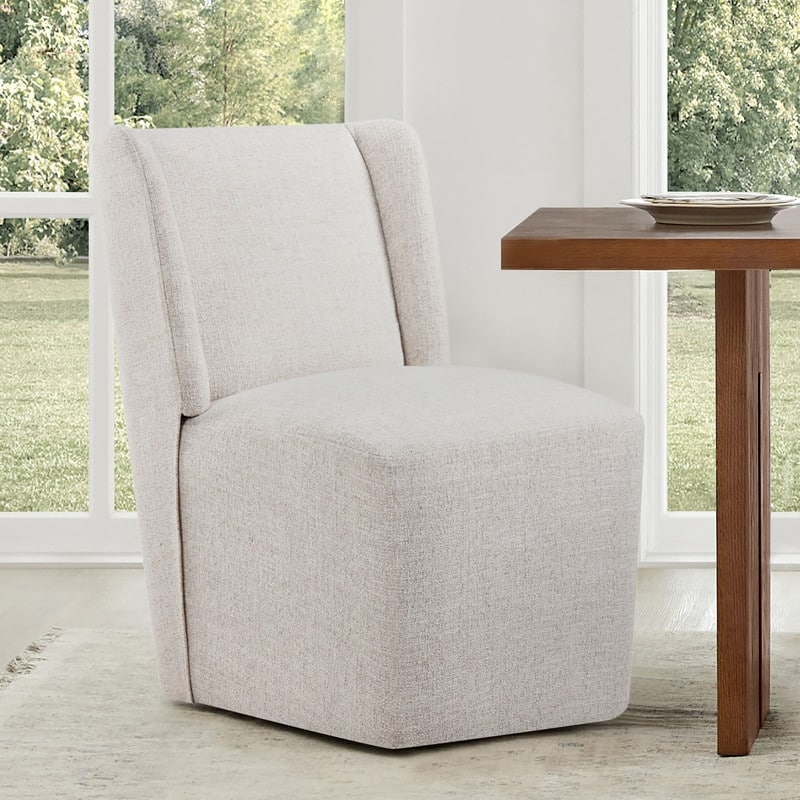 Spruce & Spring Iris Modern Upholstered Fabric Dining Chair with Casters - Single - Wheat(Multi-colored)