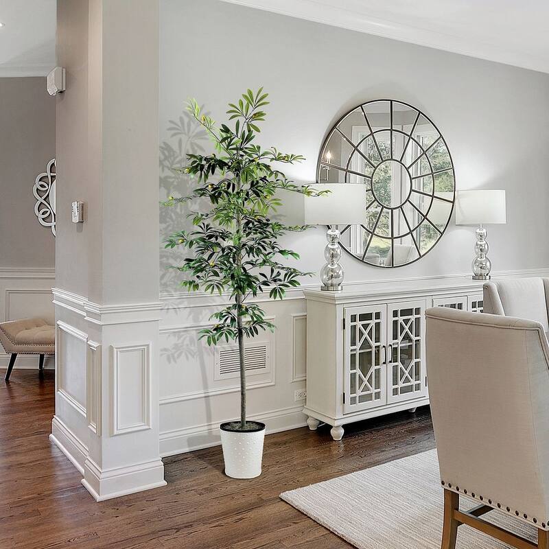 6-foot Artificial Olive Tree in White Metal Base