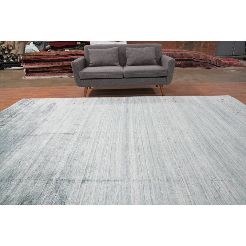 Hand Knotted Oriental Viscose Silk Carpet Tribal Animal Pictorial Greys & Charcoal Gabbeh Area Rug - 11' 9'' X 8' 7''
