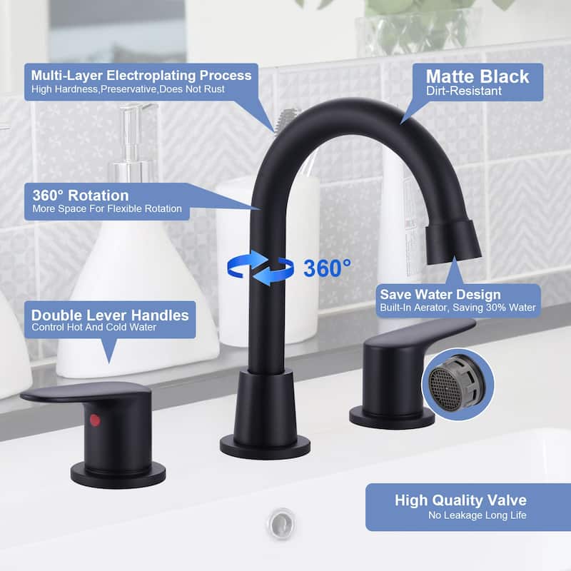 WOWOW 8 in. Widespread Bathroom Sink Faucet with Pop-Up Drain