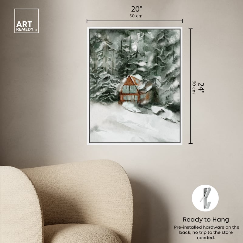 Art Remedy Winter In December Framed Landscape 1 Piece Canvas Wall Art Watercolor Style