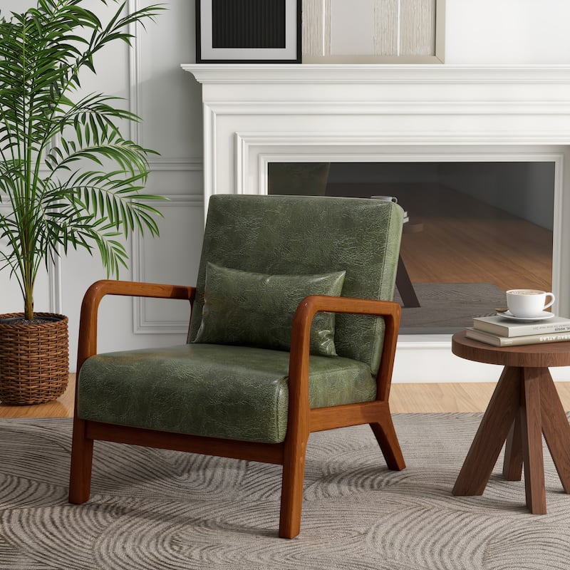 Mid Century Modern Upholstered Accent Chair with Pillow