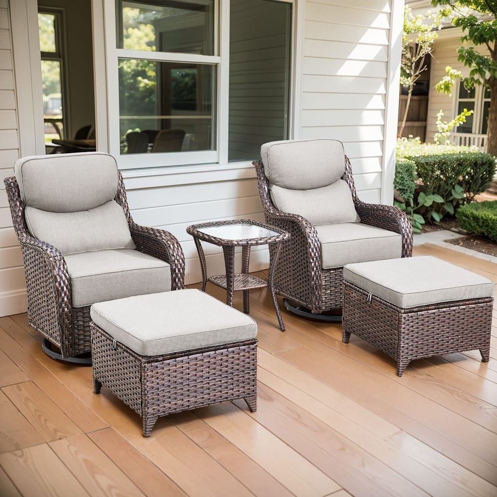 Arcadia 5-Piece Wicker Patio Swivel Glider Set with 6-Inch Thick Cushions