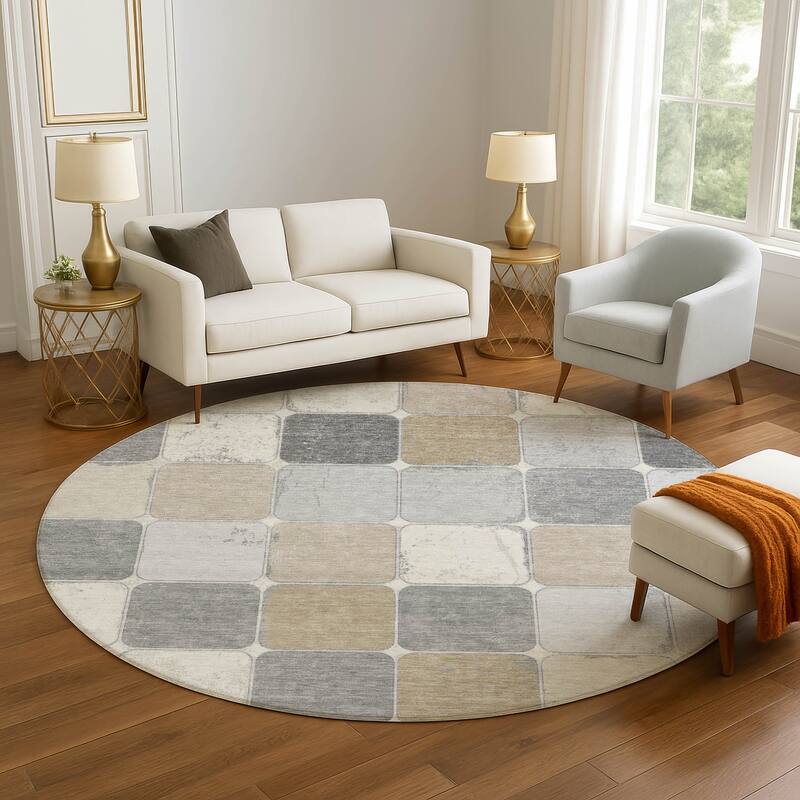 Premium Washable Super Soft Modern Blocks Mayfield Rug - Beige - 8' x 8'