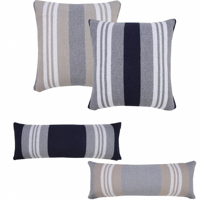 HomeRoots 20" X 20" Navy Gray And White 100% Cotton Coastal Zippered Pillow