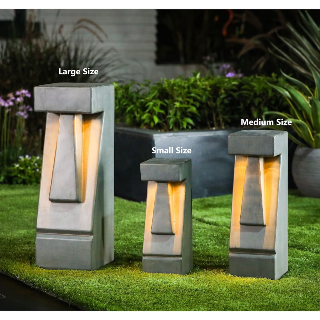 Grey Cement Easter Island Tiki LED Solar Bollard Light