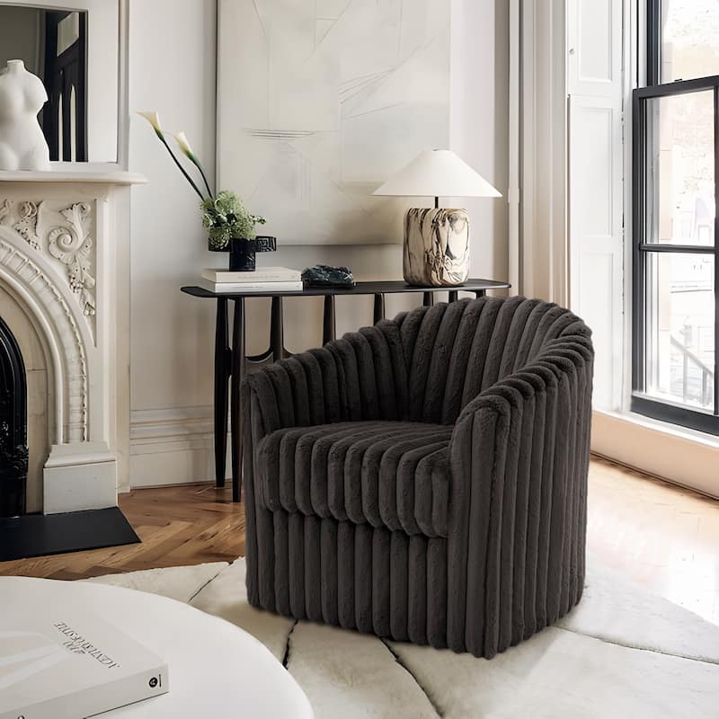 30.7"W Faux Fur Upholstered Accent Chair Swivel Barrel Chair - Chocolate