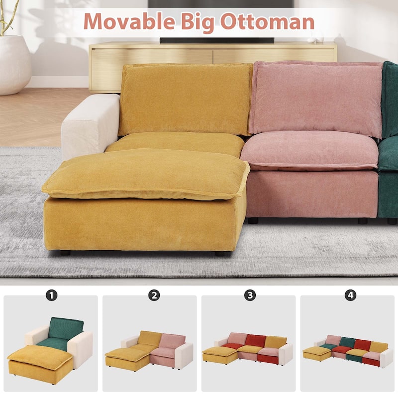 Modular Sectional Sofa, Modern Comfy Cloud Sofa Couch, Corduroy Rainbow Deep Seat Sofa with Movable Cushion