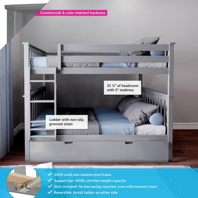 Max and Lily Full over Full Bunk Bed with Trundle Bed