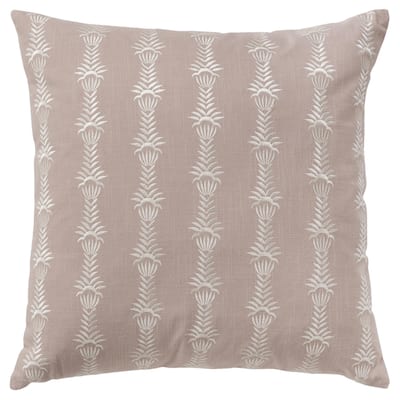 HomeRoots 20" Pink and White Botanical Stripe Cotton Throw Pillow With Embroidery