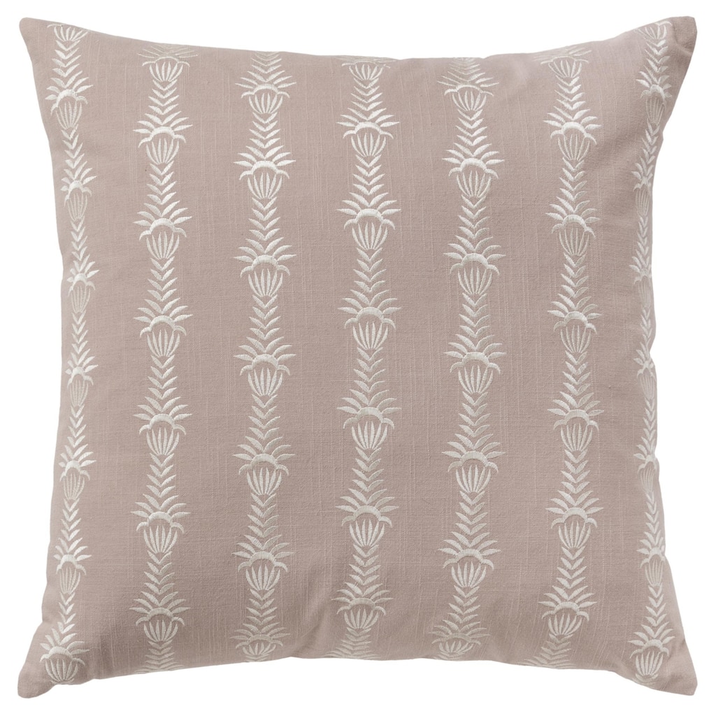 HomeRoots 20" Pink and White Botanical Stripe Cotton Throw Pillow With Embroidery