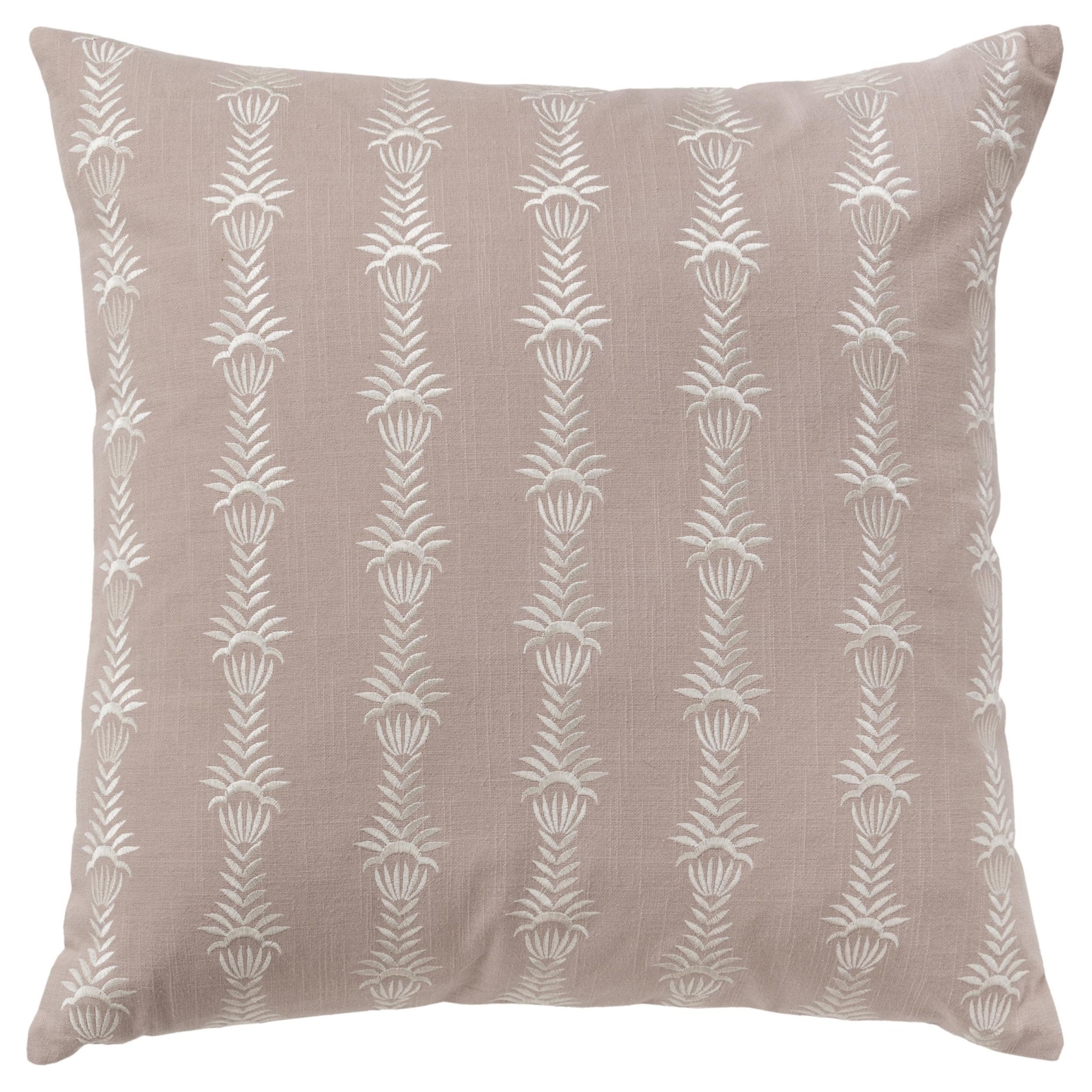HomeRoots 20" Pink and White Botanical Stripe Cotton Throw Pillow With Embroidery
