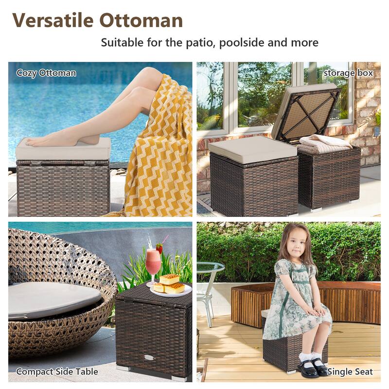 Costway 2PCS Patio Rattan Ottomans Seat Side Table Storage Box - See Details