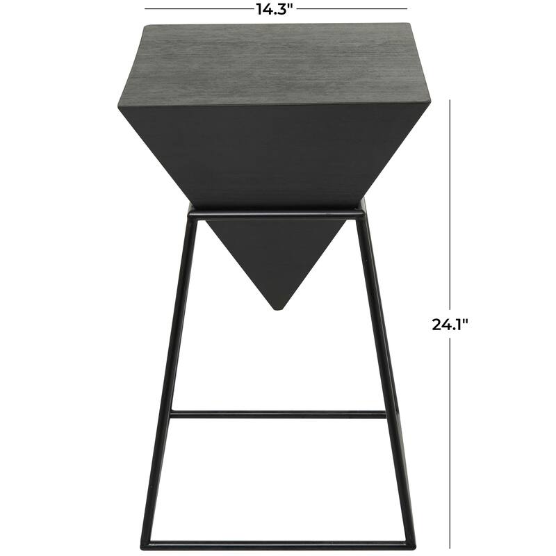 Minimalist Wood Inverted Pyramid Geometric Accent Table with Metal Stand - White or Black