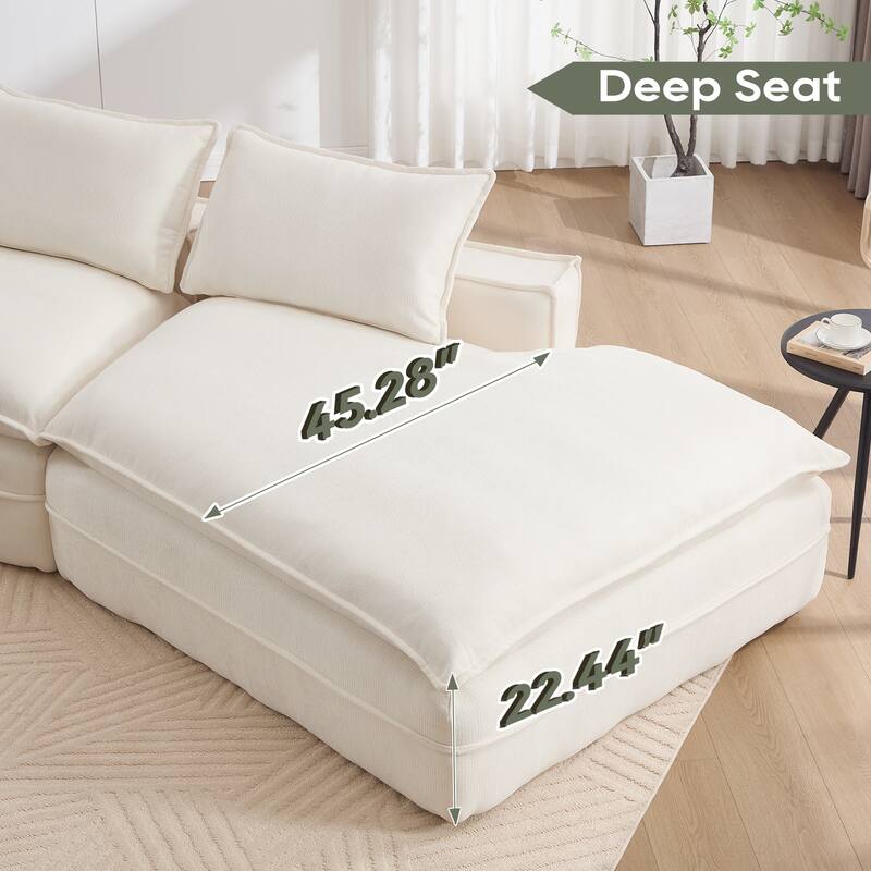 Modular Deep Seat Sectional Sofa with Chaise Lounge, Fabric Upholstered Cloud Boneless Couch, High-Density Sponge Floor Sofa