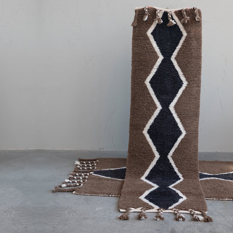Cotton and Wool Blend Rug with Pattern and Braided Tassels - 72.0"L x 48.0"W x 0.5"H - 72.0"L x 48.0"W x 0.5"H