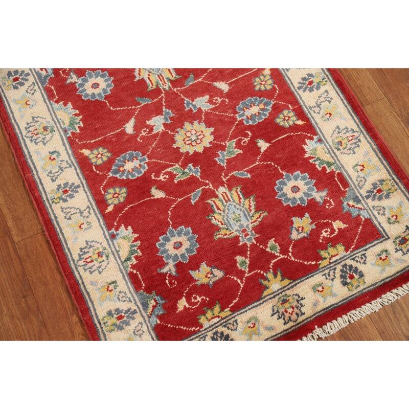 Red Floral Kazak Oriental Accent Rug Hand-Knotted Wool Carpet - 2'0" x 3'0"