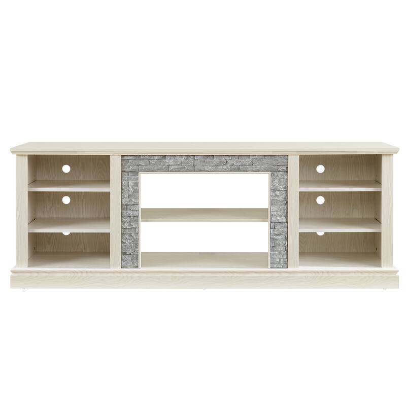 GDFStudio Alaric 70" Wood TV Stand with Ample Storage and Faux Stacked Stone Surround