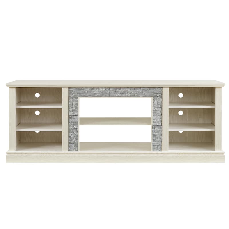 Large Storage TV Stand for TVs up to 75'' with Faux Stacked Stone, Adjustable Shelves and Cable Management